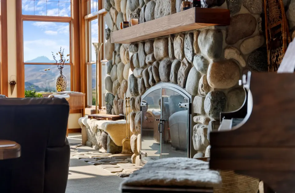 The lodge fireplace